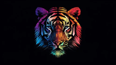 Geometric low poly tiger portrait rendered in vivid colors