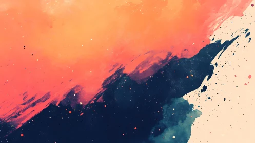 Abstract watercolor splash with coral and navy hues, modern style.