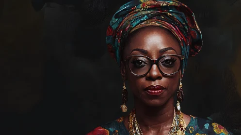 Elegant African woman in traditional attire, digital portrait style.