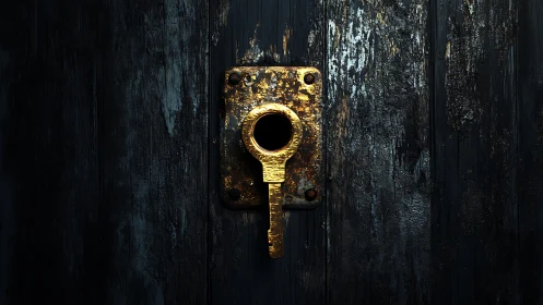 Golden keyhole clings to a storm-beaten midnight door