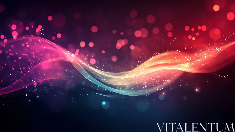 Colorful light waves with glowing bokeh on dark background.