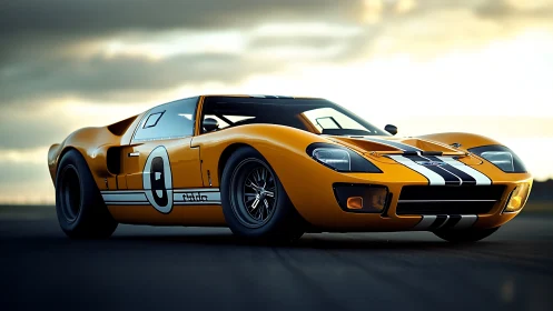 Sunset-slick racer crouches low, ready to pounce on asphalt