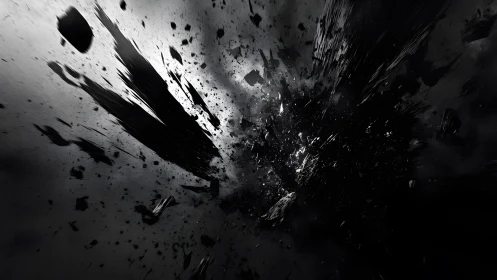 Dramatic black and white explosion abstract digital art scene.