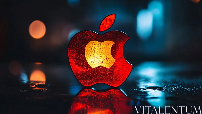 Luminescent Apple Logo with Fiery Red and Golden Gradient Rendering.