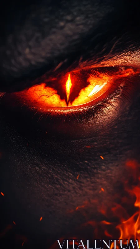 Fiery demonic eye burns through darkness with molten rage