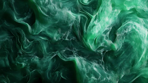 Emerald fluid currents twist through deep abstract foam.