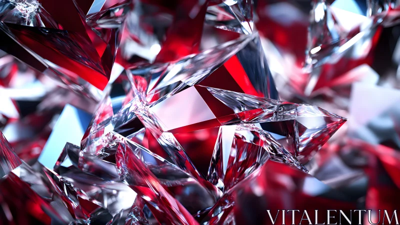 Abstract red and clear crystal shards close-up digital artwork.
