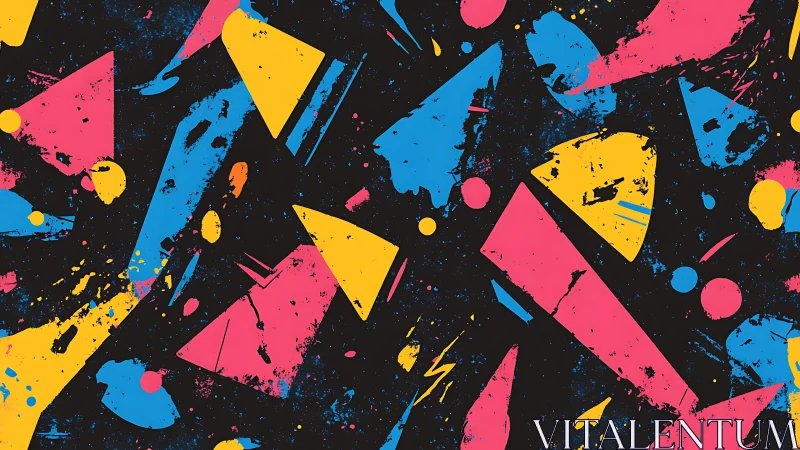 High-contrast geometric splatter pattern in cyan magenta yellow