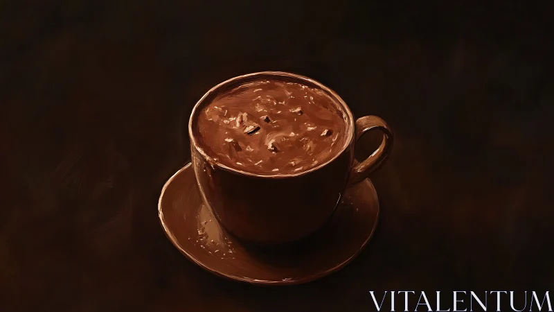 Midnight cocoa cup drifts like a small moon in velvet space