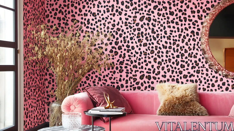 Playful pink leopard lounge with cozy, glamorous accents.