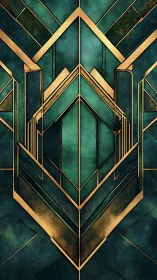 Emerald and gold Art Deco geometric panel with metallic inlays