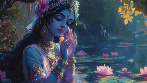 Moonlit lotus prayer hushes the jeweled river of dreams