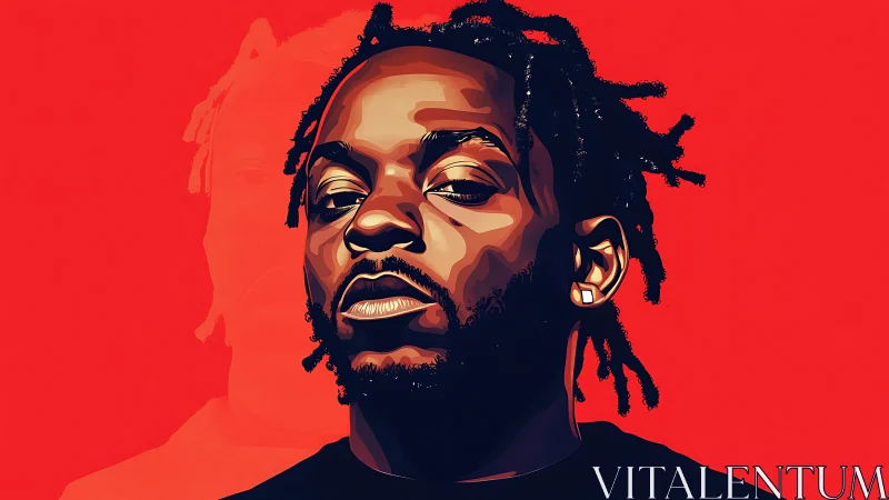 Bold portrait in rich reds and deep shadowed highlights.