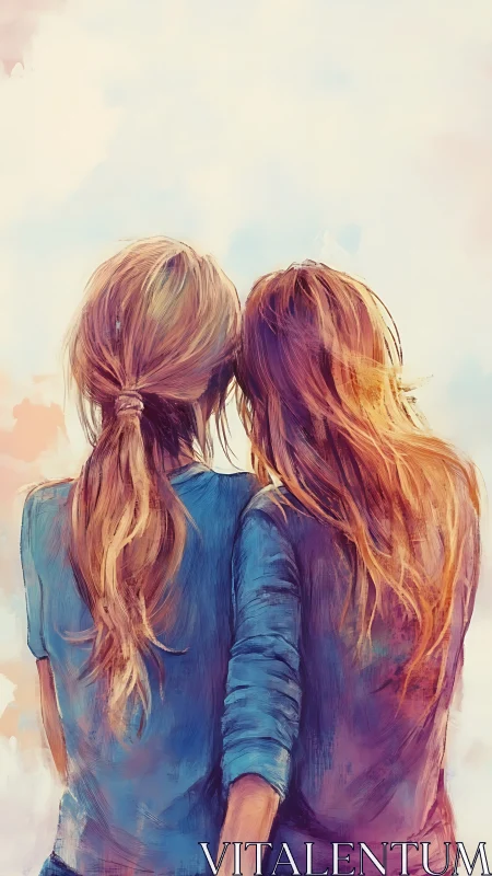 Two Figures With Reddish Hair Viewed From Behind