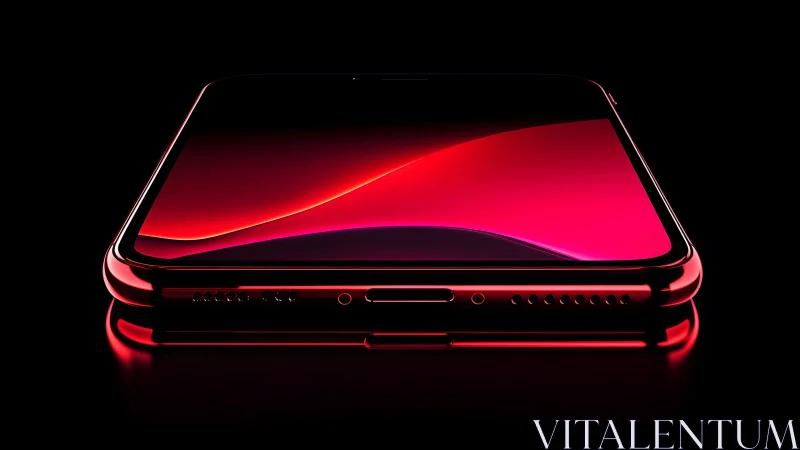 Sleek modern smartphone with glowing red display on black background.