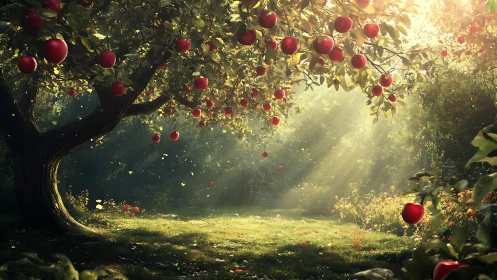 Sunlit apple tree invites a quiet, golden garden pause