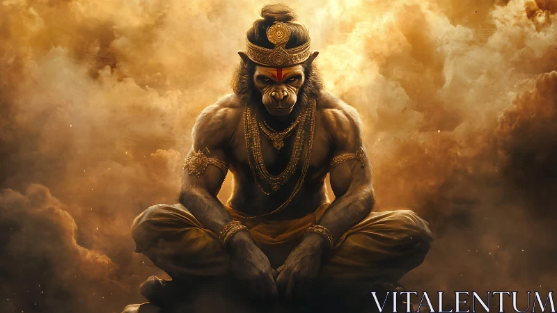Golden storm ascetic: divine monkey warrior in meditation.