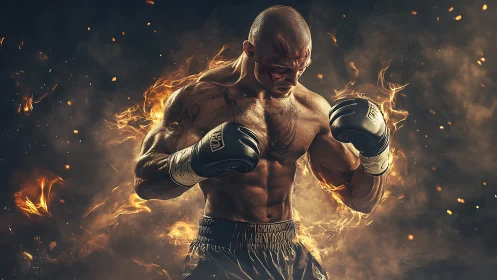 Boxer in Flames: Dynamic Athletic Power.