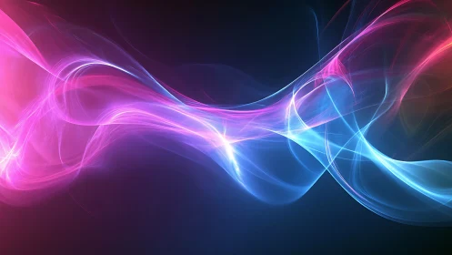 Abstract neon light waves in blue and pink motion.