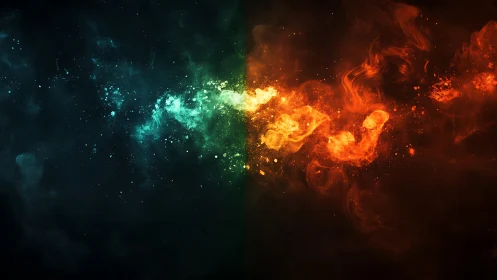 Elemental energy streams collide in vibrant cosmic space.