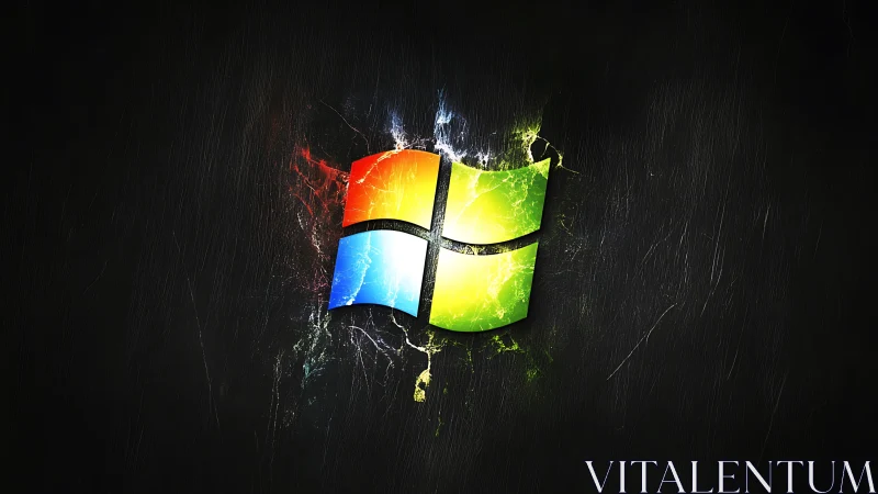 Illuminated Windows logo fractures against dark textured field