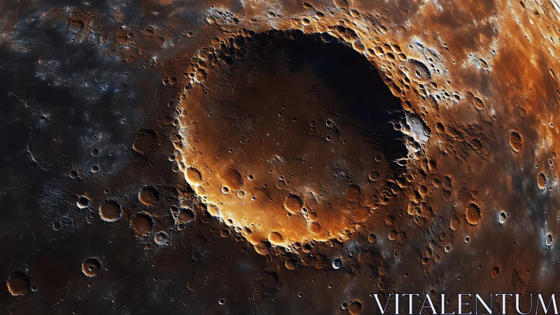 Lunar impact basin with high-relief rim under oblique raking light