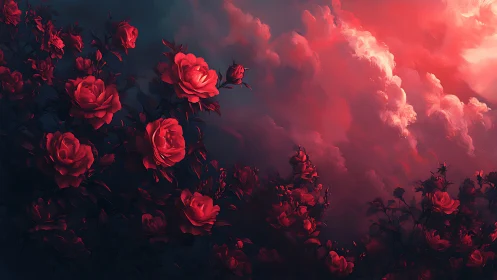 Crimson Roses in Stormy Light.