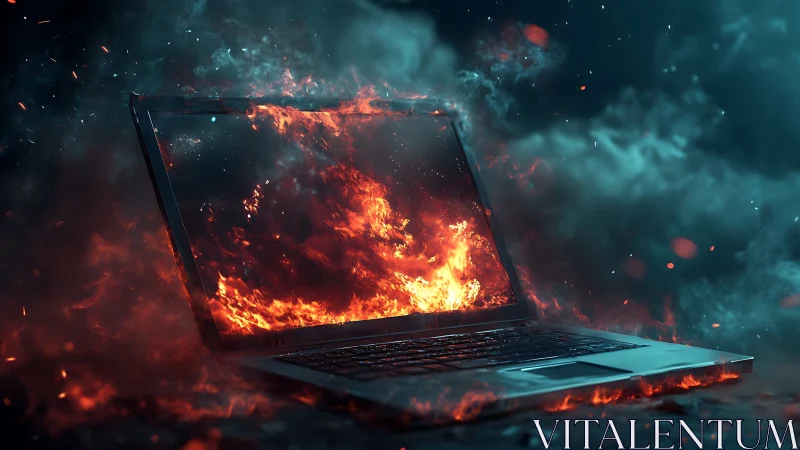 Blazing laptop screen turns digital workspace into wild firestorm