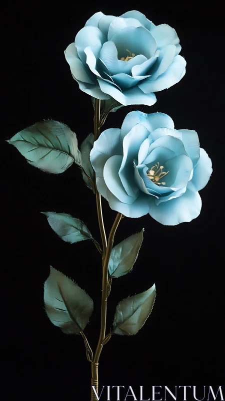 Blue Roses Botanical Study Against Black