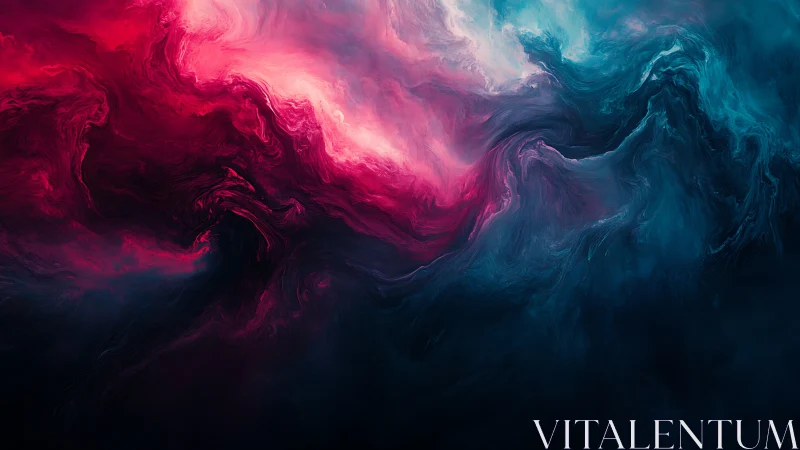 Nebula tides collide in crimson and teal cosmic currents.