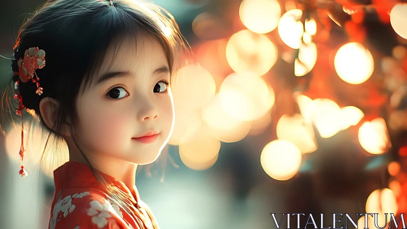 Softly glowing portrait of a child in traditional dress