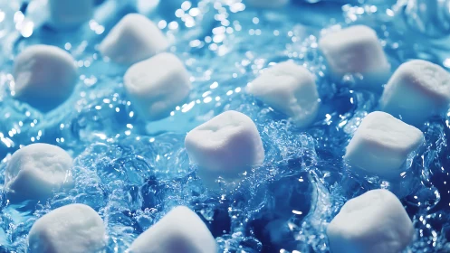 Cloud-soft marshmallows drifting over a sparkling blue tide.