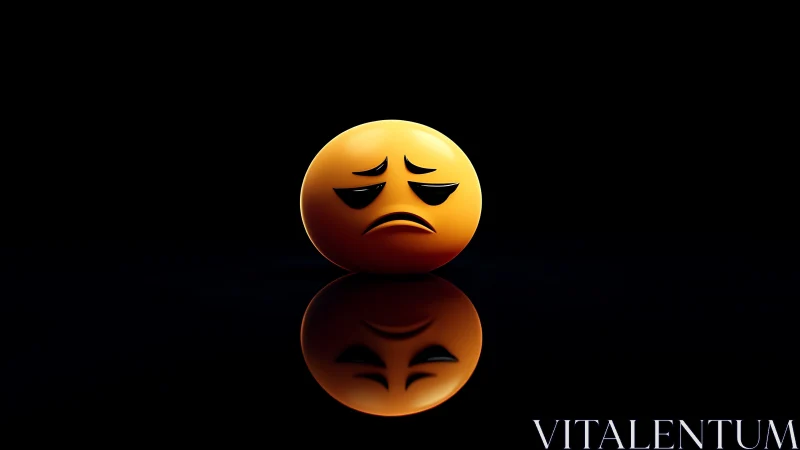 Sad reflective emoji rests in darkness and glows softly.