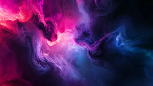 Neon cosmic nebula swirling in deep space void.