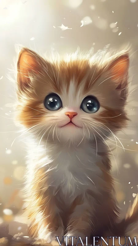 Stylized Kitten Illustration with Luminous Eyes and Flowing Fur
