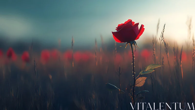 Red Rose in Morning Light Field Study.