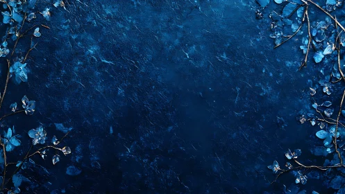 Blue textured background contains metallic floral border elements