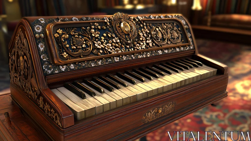 Ornate antique keyboard rendered with high gloss PBR materials