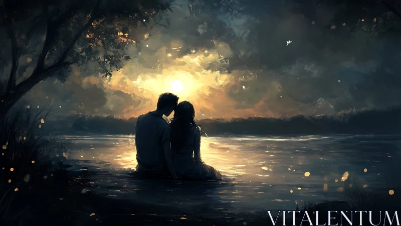 Two Souls at Sunset: Digital Romance by Water's Edge.