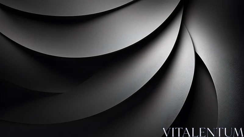 Minimalist black layered abstract background with curved shadows.