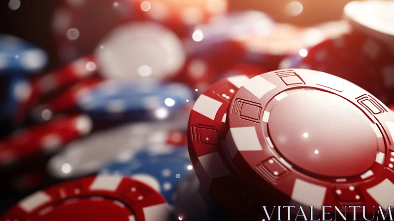 Stacked casino chips lie in shallow focus under directional light