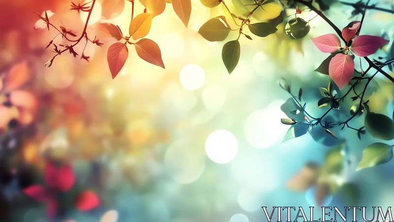 Defocused bokeh background frames sharply rendered colorful foliage