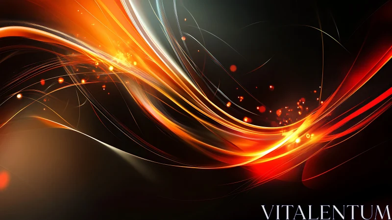 Flowing ribbons of fiery light sweep gently across darkness