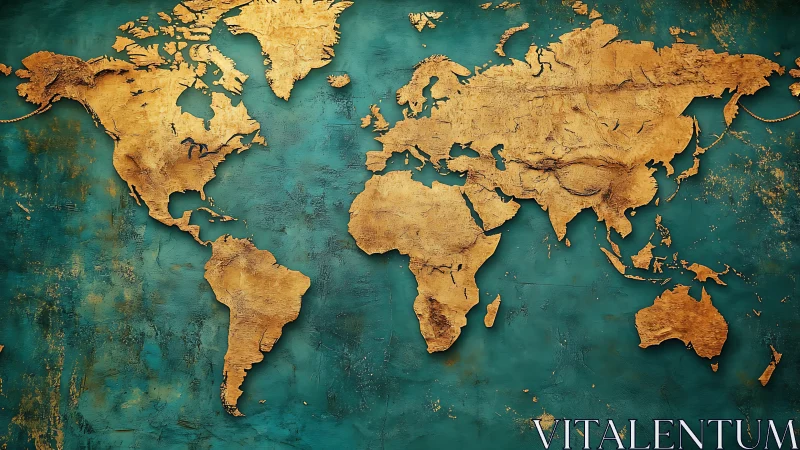 Golden continents adrift on teal oceans of wanderlust.