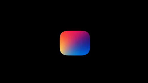 Chromatic rounded-square icon glows on deep black field