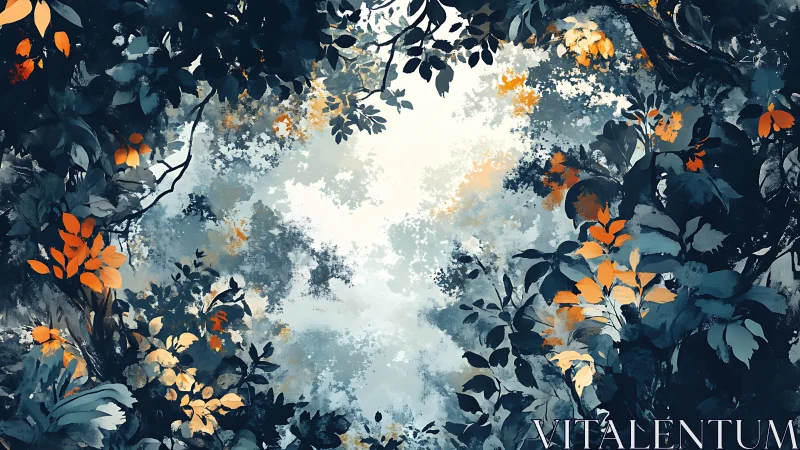 Luminous canopy: digital landscape with layered foliage and atmospheric light.