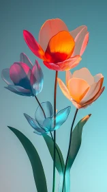 Translucent Tulip Forms with Volumetric Backlighting and Gradient Chromatic Transitions