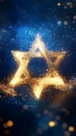 Golden Star of David glowing gently in a deep blue night sky.