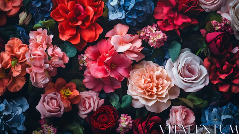 Vibrant Floral Abundance in Pink, Red, and Blue.
