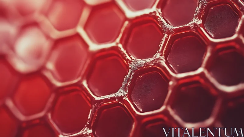 Red macro honeycomb pattern with glowing hexagon cells.